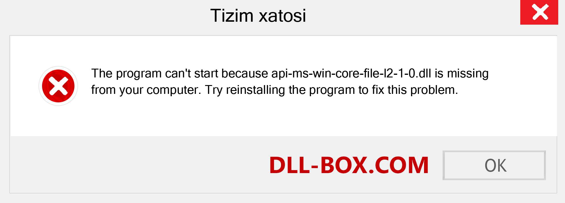 api-ms-win-core-file-l2-1-0.dll fayli yo'qolganmi?. Windows 7, 8, 10 uchun yuklab olish - Windowsda api-ms-win-core-file-l2-1-0 dll etishmayotgan xatoni tuzating, rasmlar, rasmlar